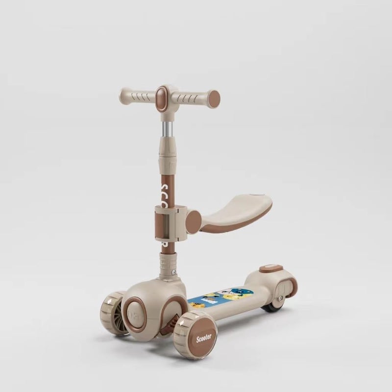 Leno 3 in 1 Kick Scooter with Adjustable Height Handlebar and Removable Seat 3 Wheel LED Light Up Music Anti-Slip Deck for Boys Girls Age 3-12 - Image 1