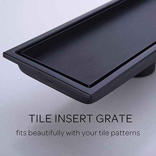 Orhemus 304 Stainless Steel Linear Shower Floor Drain with Tile Insert Grate Removable Cover 12 inch Long Rectangle, Matte Black Plated Finish - Image 2