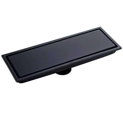 Orhemus 304 Stainless Steel Linear Shower Floor Drain with Tile Insert Grate Removable Cover 12 inch Long Rectangle, Matte Black Plated Finish - Image 1
