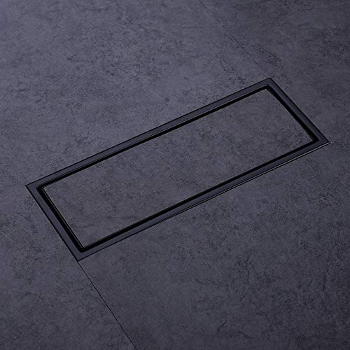 Orhemus 304 Stainless Steel Linear Shower Floor Drain with Tile Insert Grate Removable Cover 12 inch Long Rectangle, Matte Black Plated Finish - Image 4