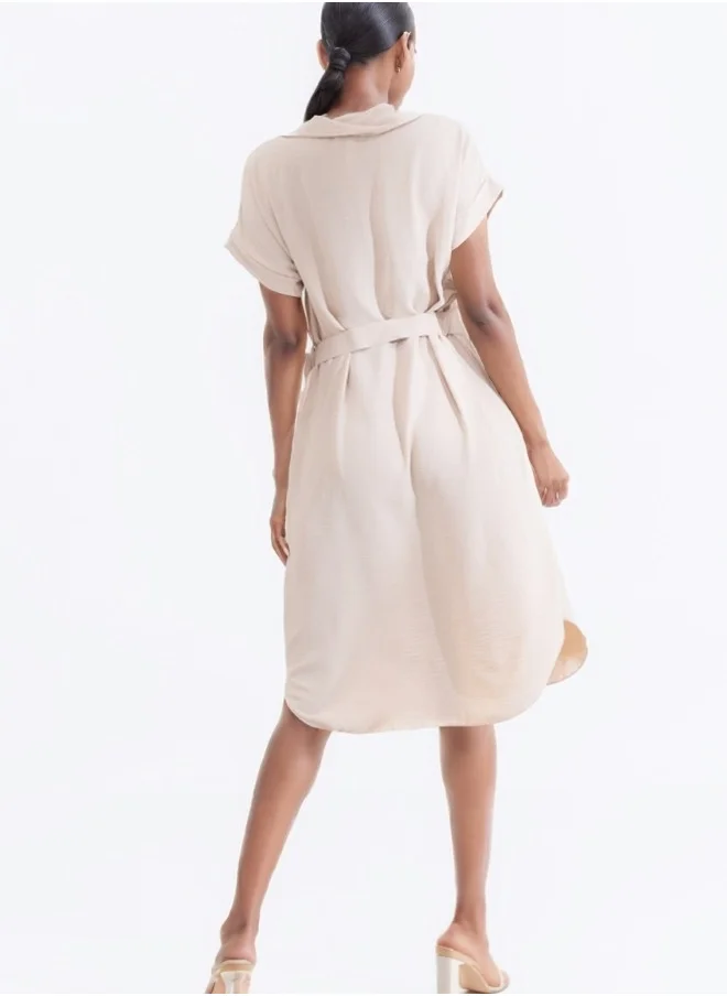 HaILYS Short Sleeve Shirt Dress with Belt Bag