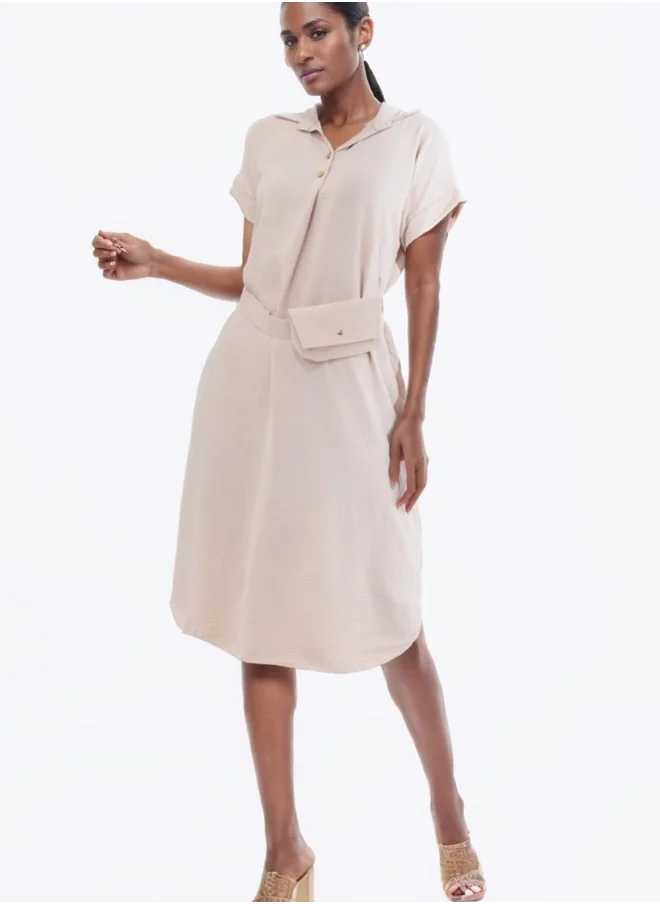 HaILYS Short Sleeve Shirt Dress with Belt Bag