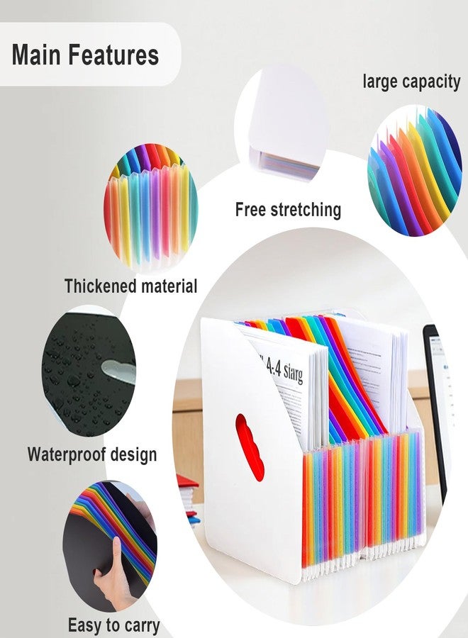 SAYEEC Rainbow Expanding File Holder Standing A4 Vertical Mini Book Organizer Magazine Basket Desktop 24 Pockets Files Folder with Handle for Students Examination Paper Bills Office Study - Image 4