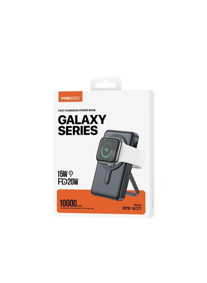 ريتشي باور بانك Recci RPB-W27 من سلسلة جالكسي، مزود بمؤشر LED رقمي، وشحن لاسلكي، مع كابل Type-C وLightning، بقوة 20 واط، وسعة 10,000 مللي أمبير/ساعة - Image 5