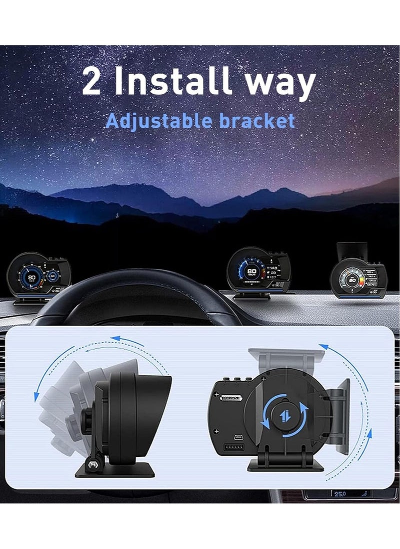 A500 Car HUD Display, OBD+GPS Smart Gauge High Definition Speedometer Car Diagnostic Tool, OBD Fault Code Elimination Safe Driving Computer, Overspeed Fault Alarm, for All Vehicles