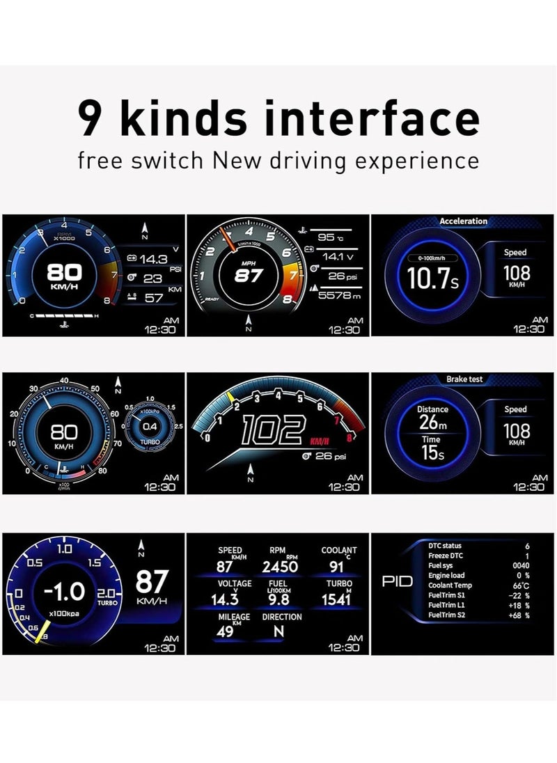 A500 Car HUD Display, OBD+GPS Smart Gauge High Definition Speedometer Car Diagnostic Tool, OBD Fault Code Elimination Safe Driving Computer, Overspeed Fault Alarm, for All Vehicles