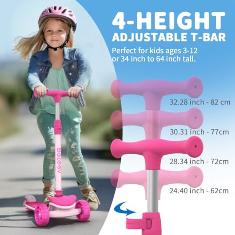 A8 3-Wheel Folding Scooter for Ages 3-12 LED Light-Up Wheel For Toddlers Girls and Boys 4 Adjustable Heights Lean-to-Steer Control Extra-Wide Wheels for Stable Rides - Image 2