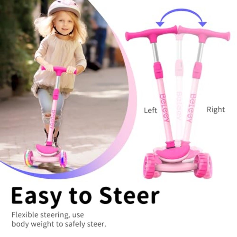 A8 3-Wheel Folding Scooter for Ages 3-12 LED Light-Up Wheel For Toddlers Girls and Boys 4 Adjustable Heights Lean-to-Steer Control Extra-Wide Wheels for Stable Rides - Image 4