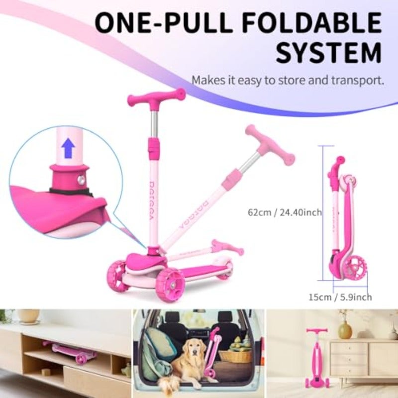 A8 3-Wheel Folding Scooter for Ages 3-12 LED Light-Up Wheel For Toddlers Girls and Boys 4 Adjustable Heights Lean-to-Steer Control Extra-Wide Wheels for Stable Rides - Image 3