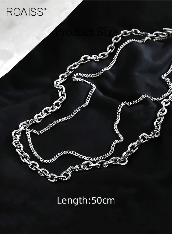 رويس قلادة مزدوجة الطبقات من الفولاذ التيتانيوم للرجال، سلسلة قلادة عصرية غير رسمية للجنسين، إكسسوار مجوهرات بسيط للهوديز، أزياء الشارع، مضادة للحساسية، للارتداء اليومي - Image 5