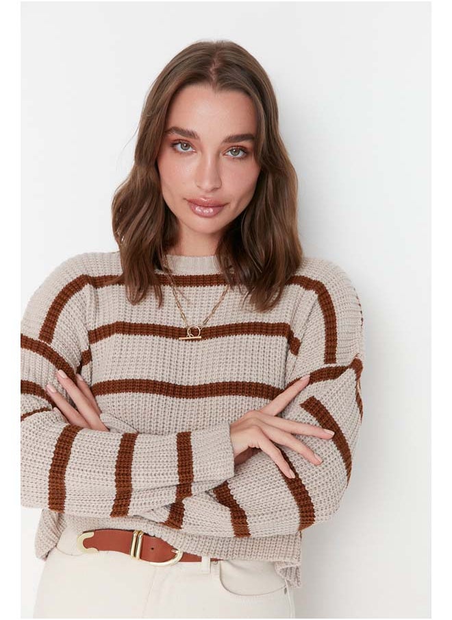 trendyol Crop Basic Striped Knitwear Sweater TWOAW23KZ00390  - Image 1