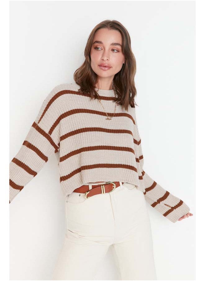 trendyol Crop Basic Striped Knitwear Sweater TWOAW23KZ00390  - Image 3
