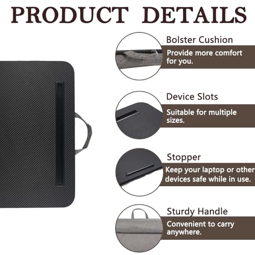 YUELAKE Portable Laptop Desk Fits Up to 16“ Laptops, with Tablet Slot, Built-in Cushion, Great for Home & Office,Lap Desk for Laptop,Lap Desk with Cushion (Black, Medium) - Image 5