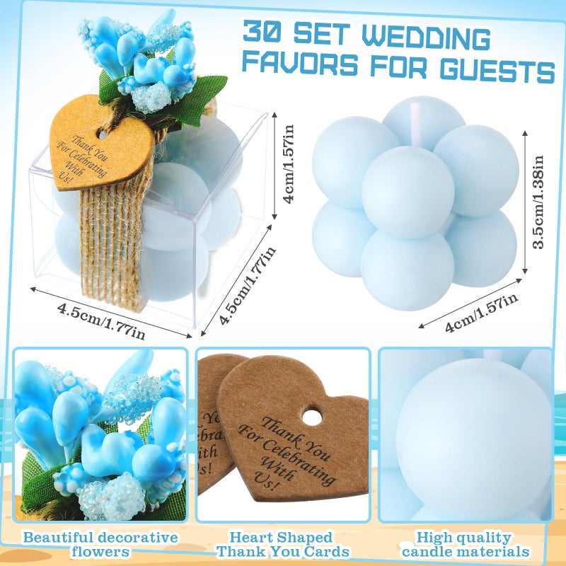 MTLEE Mini Bubble Candles Wedding Favors Gifts for Guests 1.57" x 1.38" Bubble Candles with Cards Dried Flowers DIY Gift Set for Baptism Party Bridal Shower Thank You Gifts(Blue,30 Sets) - Image 2