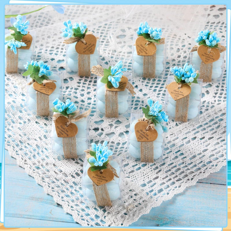 MTLEE Mini Bubble Candles Wedding Favors Gifts for Guests 1.57" x 1.38" Bubble Candles with Cards Dried Flowers DIY Gift Set for Baptism Party Bridal Shower Thank You Gifts(Blue,30 Sets) - Image 4
