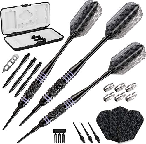 Viper Bobcat Adjustable Weight Soft Tip Darts with Storage/Travel Case: Black Coated Brass, Purple Rings, 16-19 Grams - Image 1