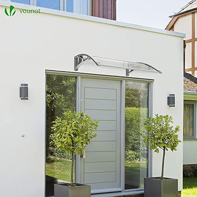 مظلة للباب الأمامي، 120 × 80 سم، مظلة من الألمنيوم والبولي كربونات، مظلة مقوسة شفافة، مظلة مسطحة - Image 3