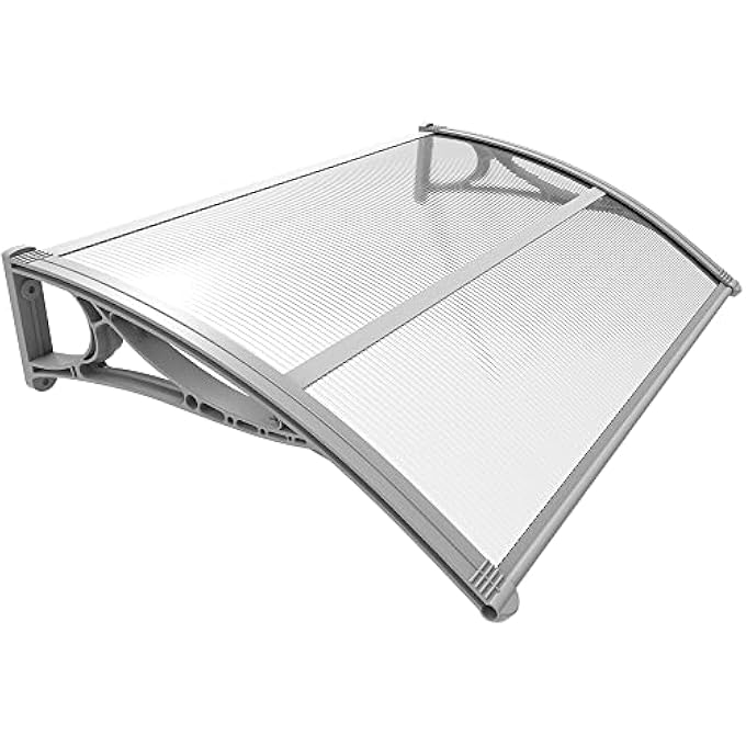 مظلة للباب الأمامي، 120 × 80 سم، مظلة من الألمنيوم والبولي كربونات، مظلة مقوسة شفافة، مظلة مسطحة - Image 2