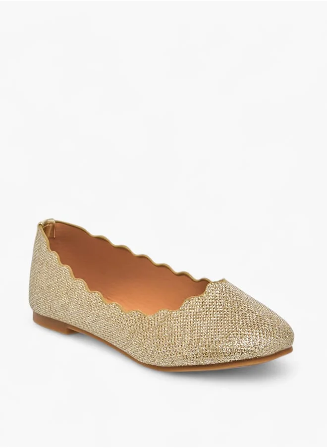 ميسي الصغيرة Girls Embellished Slip-On Ballerina Shoes With Scallop Detail Ramadan Collection