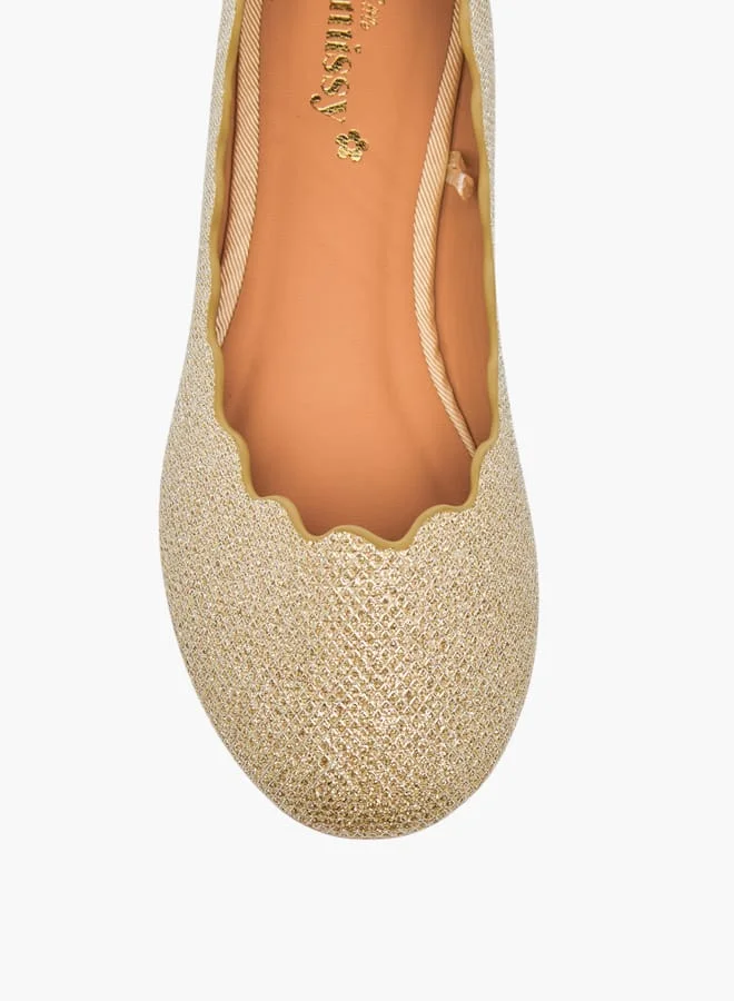 Little Missy Girls Embellished Slip-On Ballerina Shoes With Scallop Detail