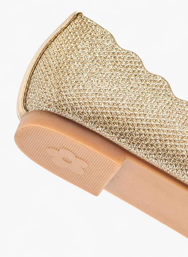 Little Missy Girls Embellished Slip-On Ballerina Shoes With Scallop Detail