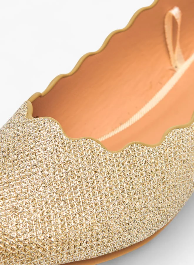 Little Missy Girls Embellished Slip-On Ballerina Shoes With Scallop Detail