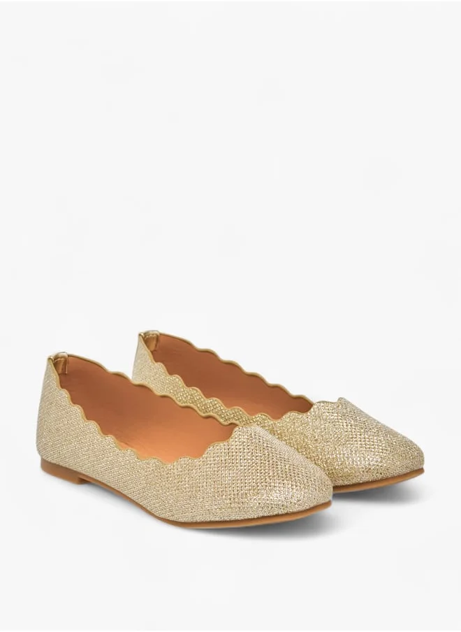 ميسي الصغيرة Girls Embellished Slip-On Ballerina Shoes With Scallop Detail Ramadan Collection