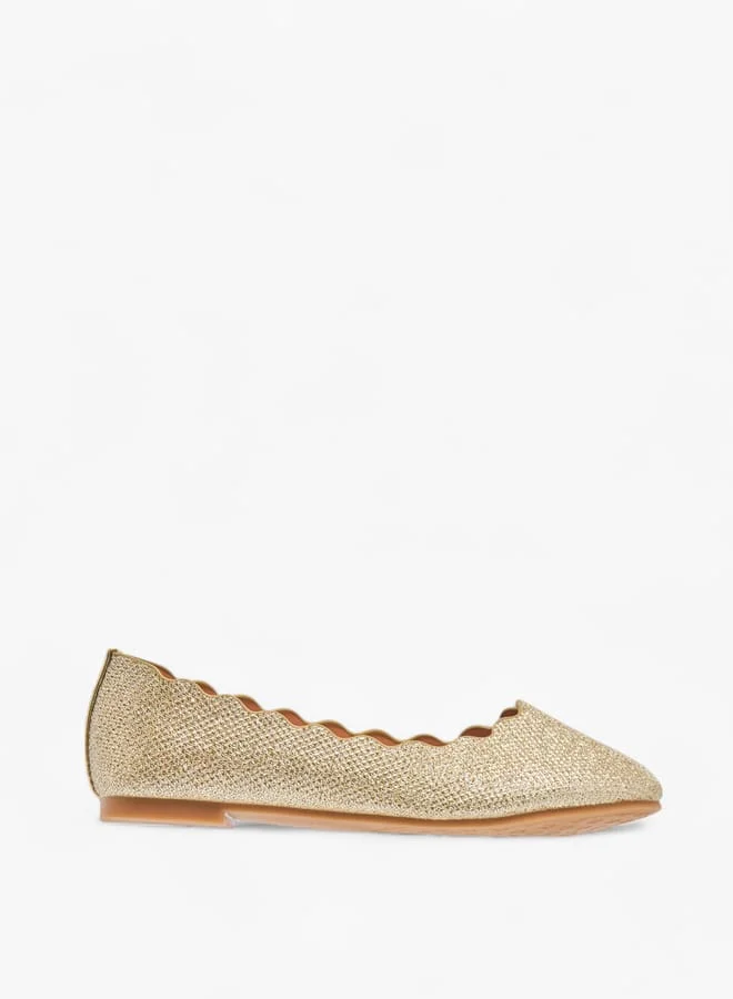 Little Missy Girls Embellished Slip-On Ballerina Shoes With Scallop Detail