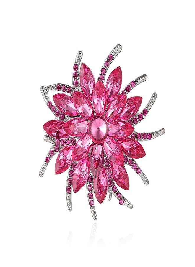Rhinestone Flower brooch Pin Large Crystal Flower brooch Lapel Pins Wedding Party Birthday Dance Banquet Dress Suit Ceremony Clothes Hat Bag Accessories Jewelry for Women (Rose Red)