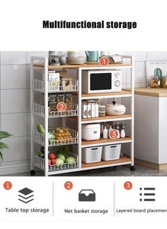 AGD 4-Tier Kitchen Storage Shelf Rack Kitchen Cabinet with wheel Microwave Oven Stand Kitchen Baker's Rack for Dining Room Rolling Storage Cart Free Standing Utility Storage Shelf  - Image 3