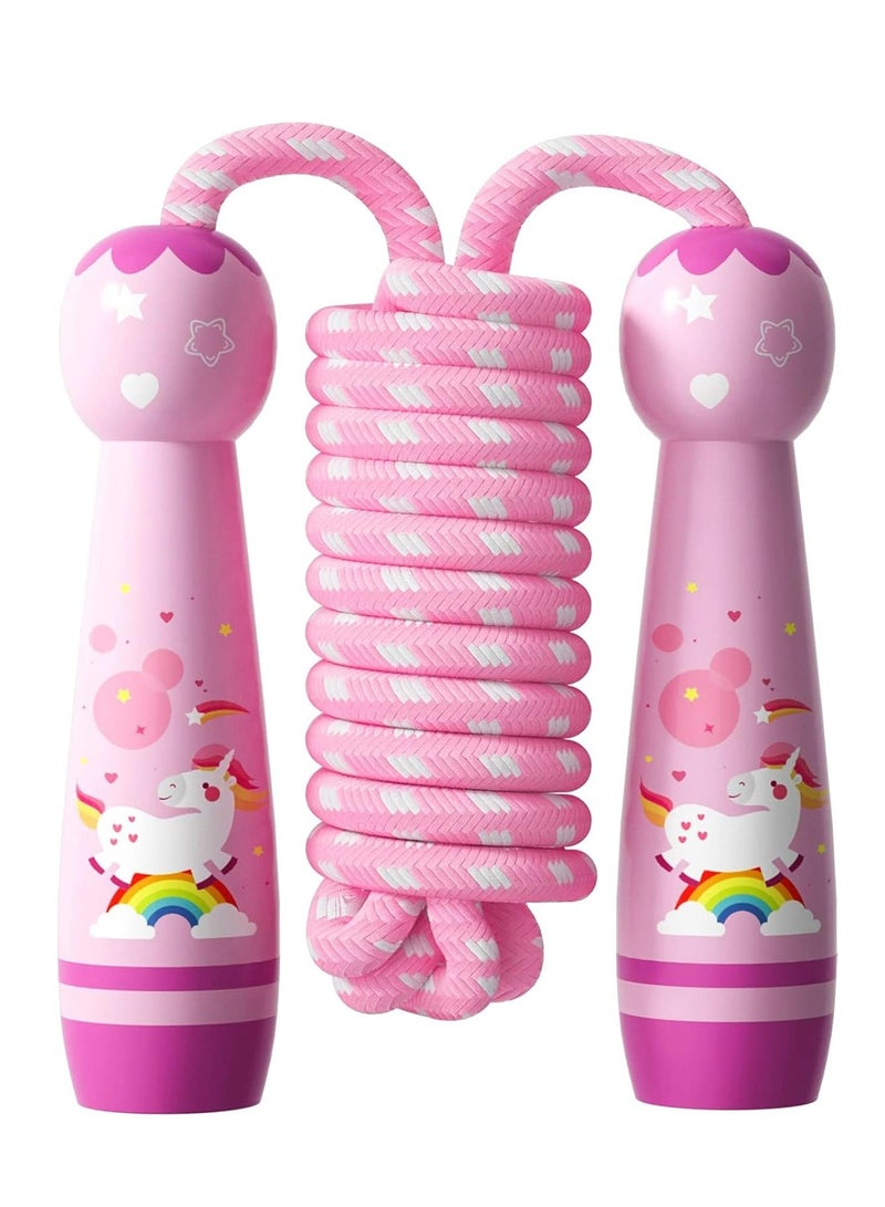 Jump Rope for Kids-Adjustable Cotton Braided Skipping Rope with Wooden Handle for Toddler Fitness Workout Exercise Outdoor Activity - Image 1