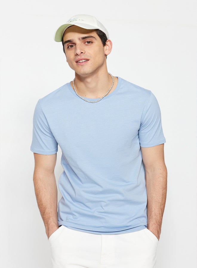 trendyol Blue Slim/Slim Cut 100% Cotton Basic Crew Neck T-Shirt TMNSS19BO0001 - Image 1