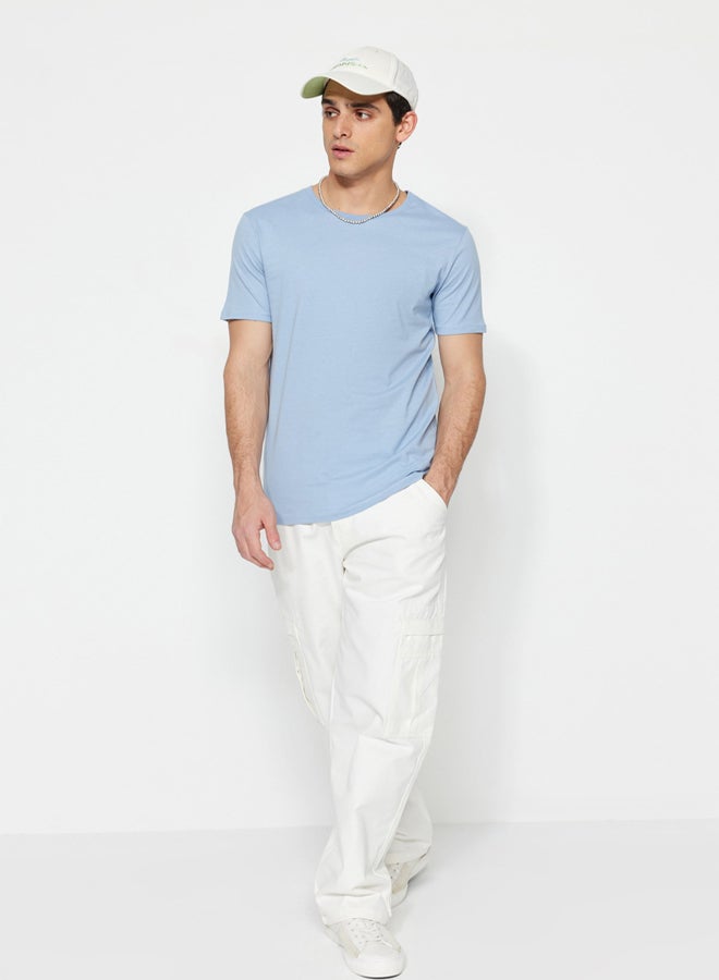 trendyol Blue Slim/Slim Cut 100% Cotton Basic Crew Neck T-Shirt TMNSS19BO0001 - Image 4