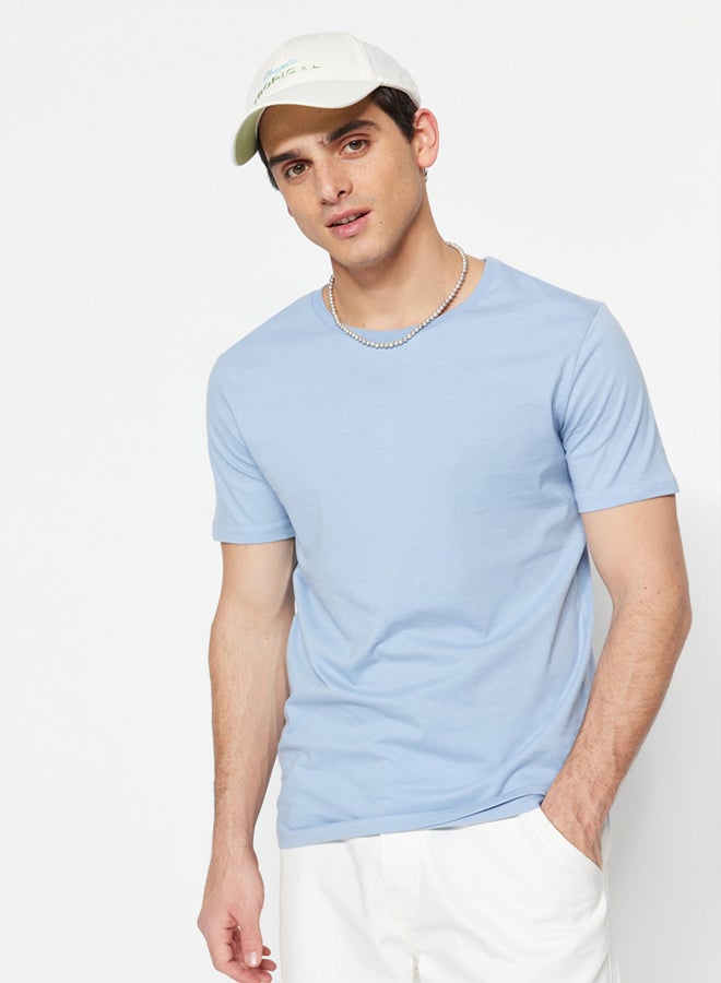 trendyol Blue Slim/Slim Cut 100% Cotton Basic Crew Neck T-Shirt TMNSS19BO0001 - Image 2