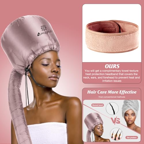 Amzpic Bonnet Hood Hair Dryer Attachment - Soft, Adjustable Extra Large Bonnet Hair Dryer for Speeds Up Drying Time at Home, Easy to Use for Styling, Curling and Deep Conditioning (Pink) - Image 3