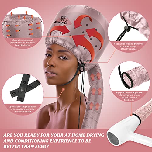 Amzpic Bonnet Hood Hair Dryer Attachment - Soft, Adjustable Extra Large Bonnet Hair Dryer for Speeds Up Drying Time at Home, Easy to Use for Styling, Curling and Deep Conditioning (Pink) - Image 2