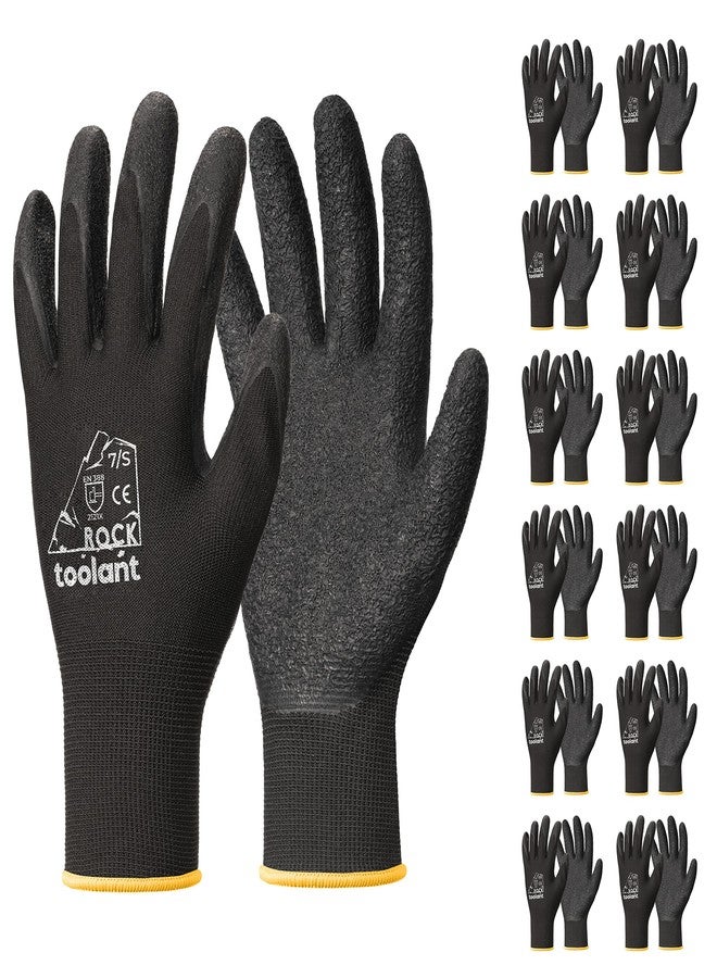 toolant قفازات عمل من اللاتكس المجعد من تولانت، قفازات عمل آمنة مطلية بالمطاط للرجال والنساء، 12 زوجًا للبناء والبستنة والمستودعات (أسود، متوسط) - Image 1
