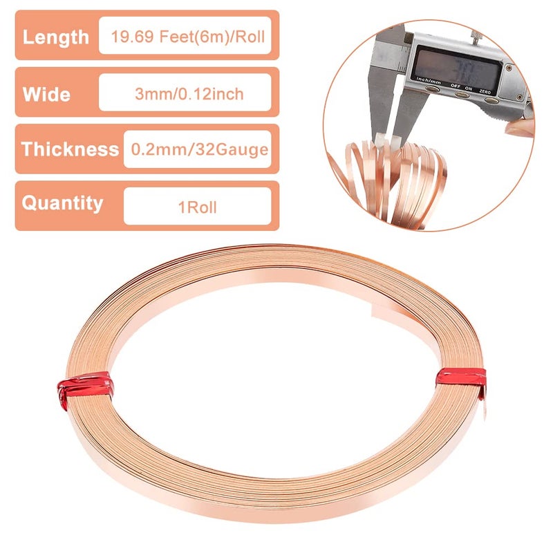 BENECREAT 19.7 Ft 32Gauge Flat Pure Copper Wire, 3mm Wide Flat Bezel Wire Tarnish Resistant Jewelry Wire for DIY Jewelry Craft Making - Image 2