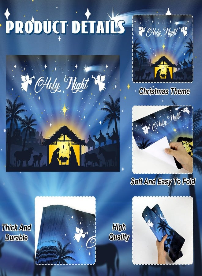 OBUSATT 100Pcs Christmas Paper Placemats Holy Night Place Mat Nativity Scene Disposable Blue Table Mats Jesus Birth Kitchen Placemat for Holiday Winter Party Dining Table Decoration 15.7 x 11.8in - Image 3