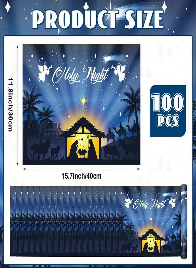 OBUSATT 100Pcs Christmas Paper Placemats Holy Night Place Mat Nativity Scene Disposable Blue Table Mats Jesus Birth Kitchen Placemat for Holiday Winter Party Dining Table Decoration 15.7 x 11.8in - Image 2