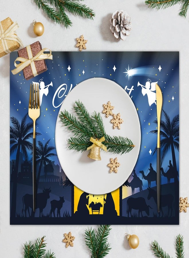 OBUSATT 100Pcs Christmas Paper Placemats Holy Night Place Mat Nativity Scene Disposable Blue Table Mats Jesus Birth Kitchen Placemat for Holiday Winter Party Dining Table Decoration 15.7 x 11.8in - Image 4