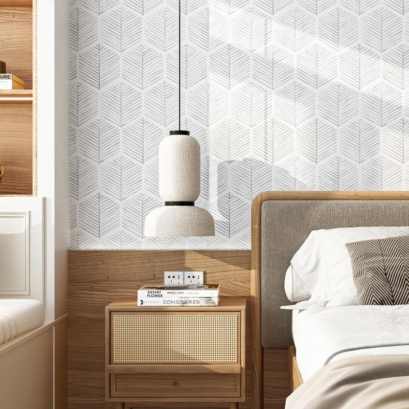 MelunMer Grey Modern Peel and Stick Wallpaper Boho Removable Self Adhesive 78.8''L 17.3''W Wallpaper for Bedroom/Bathroom Waterproof Contact Paper for Cabinets/Drawers Geometric Contact Paper Gray - Image 2