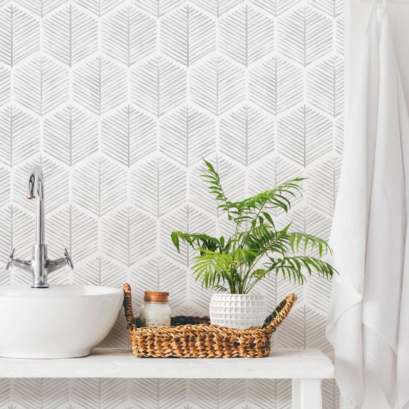 MelunMer Grey Modern Peel and Stick Wallpaper Boho Removable Self Adhesive 78.8''L 17.3''W Wallpaper for Bedroom/Bathroom Waterproof Contact Paper for Cabinets/Drawers Geometric Contact Paper Gray - Image 3