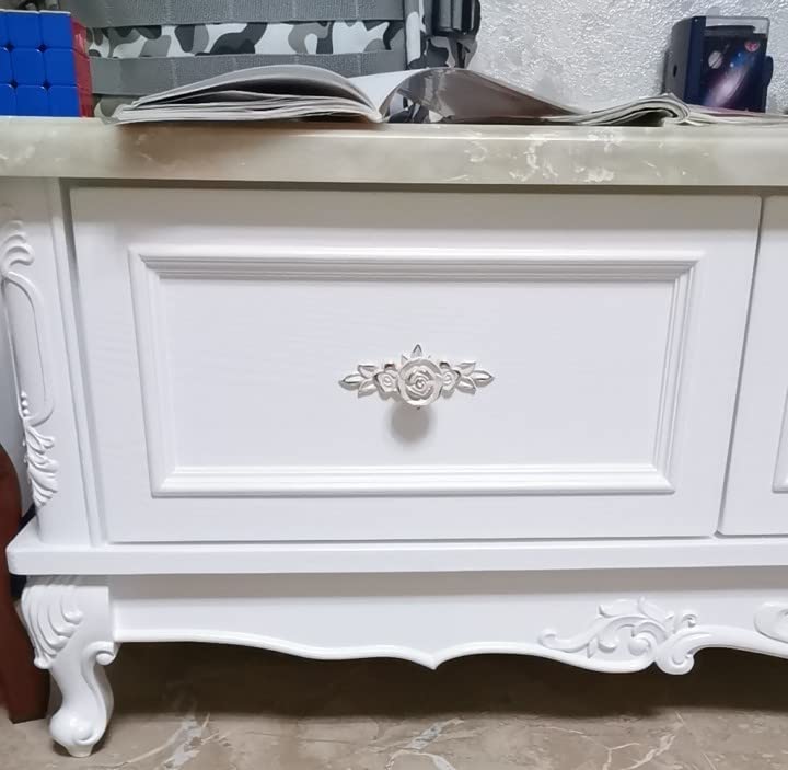 GDQLCNXB مقابض خزائن يورو روز GDQLCNXB 4 قطع مع لوحة خلفية، 102 مم من سبائك الزنك العتيقة على شكل زهرة لمقابض الأدراج لدواليب الزينة وطاولات الليل والخزائن (4.0" أبيض عاجي وحافة ذهبية) - Image 5