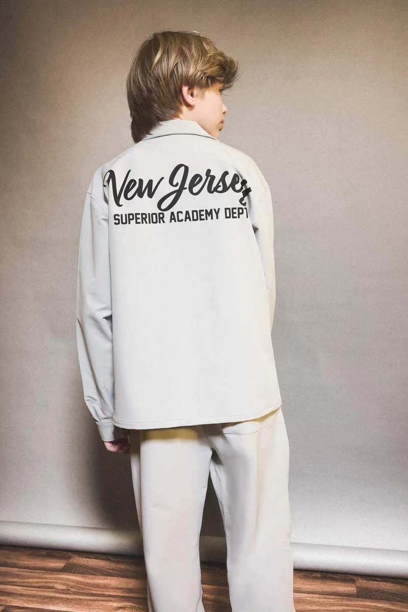 ديفاكتو Boy Overshirt Fit Polo Neck Printed Long Sleeve Shirt
