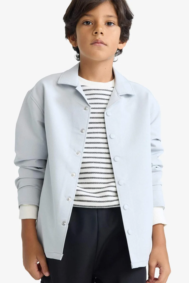 DeFacto Boy Overshirt Fit Polo Neck Printed Long Sleeve Shirt