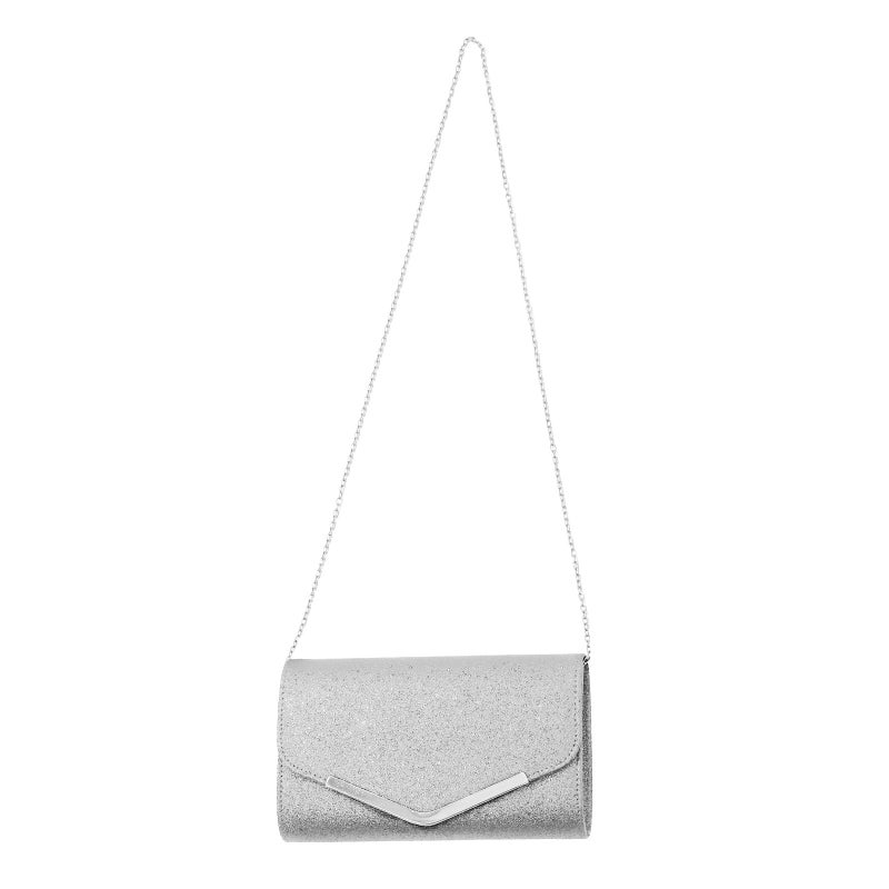Silver Evening Clutch Bag for Women with Chain Strap Sparkling Envelope Purse for Wedding Party - Image 2