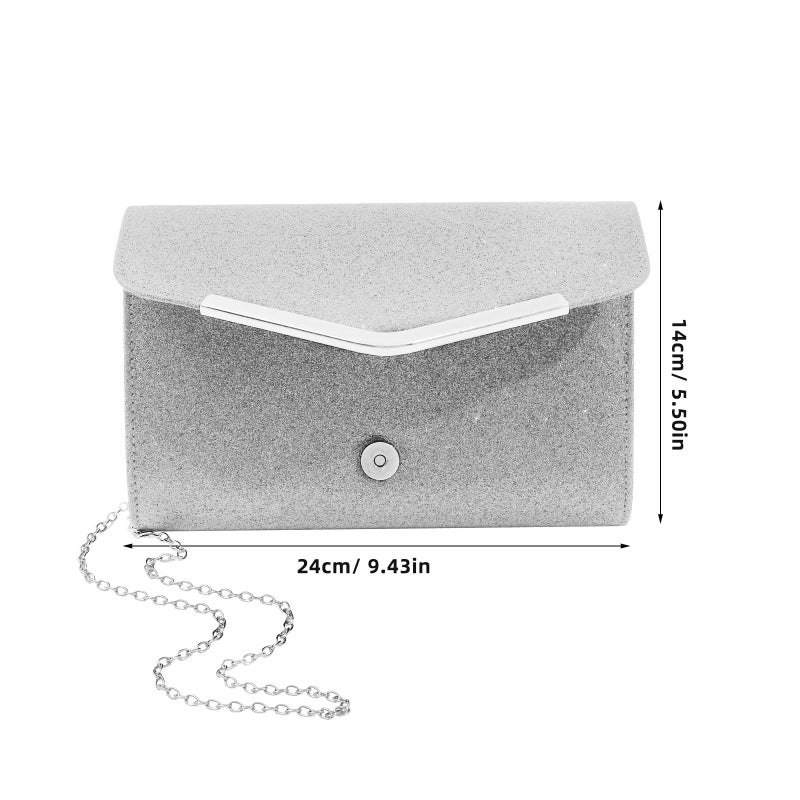 Silver Evening Clutch Bag for Women with Chain Strap Sparkling Envelope Purse for Wedding Party - Image 5