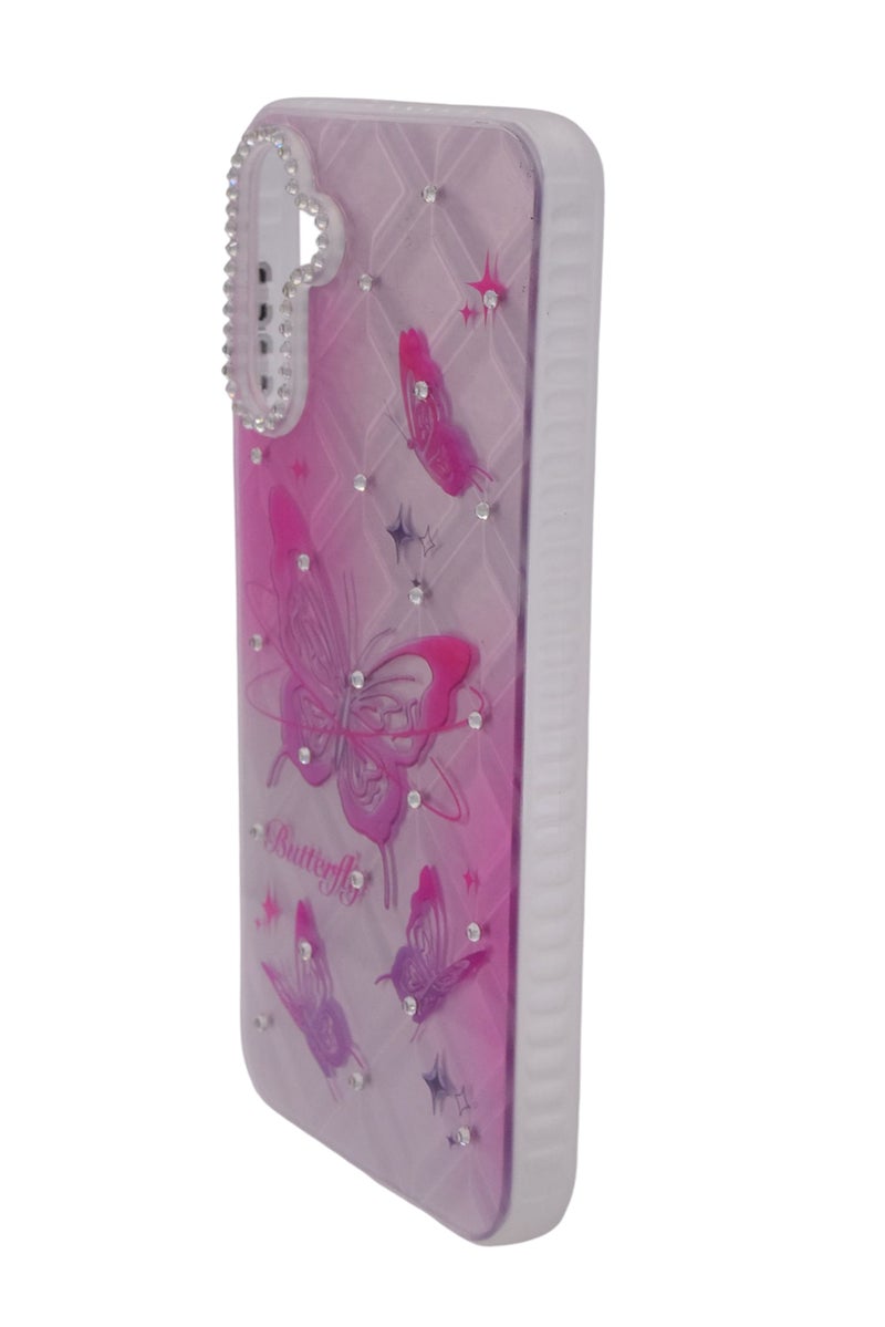 CFS TPU Butterflies Printed Back Cover Case with Rhinestone Camera Border For Samsung Galaxy A15 - Pink Transparent - Image 3