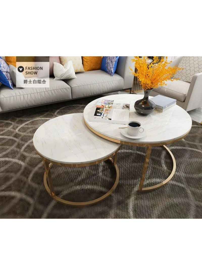 Orange Life Coffee Table Set Round Nesting Coffee Tables Marble Pattern Living Room Table Modern Center Table Metal Frame Nano Gold Legs Sofa Side Table Minimalist Furniture Set for Living Room Apartment Lounge Home Decor - Image 5